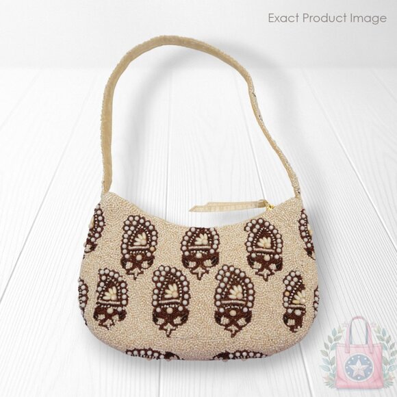 ❤️ vera bradley Paisley Cottage Cream Beaded Roxbury Shoulder Bag Ivory Brown - Picture 3 of 8